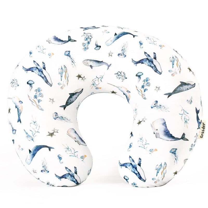 GRSSDER Reversible Nursing Pillow Cover, Ultra Soft Stretchy Minky Removable Nursing Covers Fitted for Breastfeeding Pillows Snug and Safe, Sea Fish - Image 1